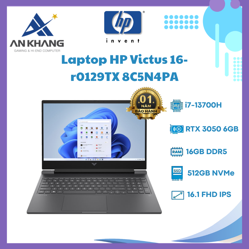 Laptop HP VICTUS 16-r0129TX 8C5N4PA (Intel Core i7-13700H | 16GB | 512GB | RTX 3050 6GB | 16.1 inch FHD | Windows 11 | Đen) - Hàng Chính Hãng - Bảo Hành 12 Tháng Tại HP Việt Nam