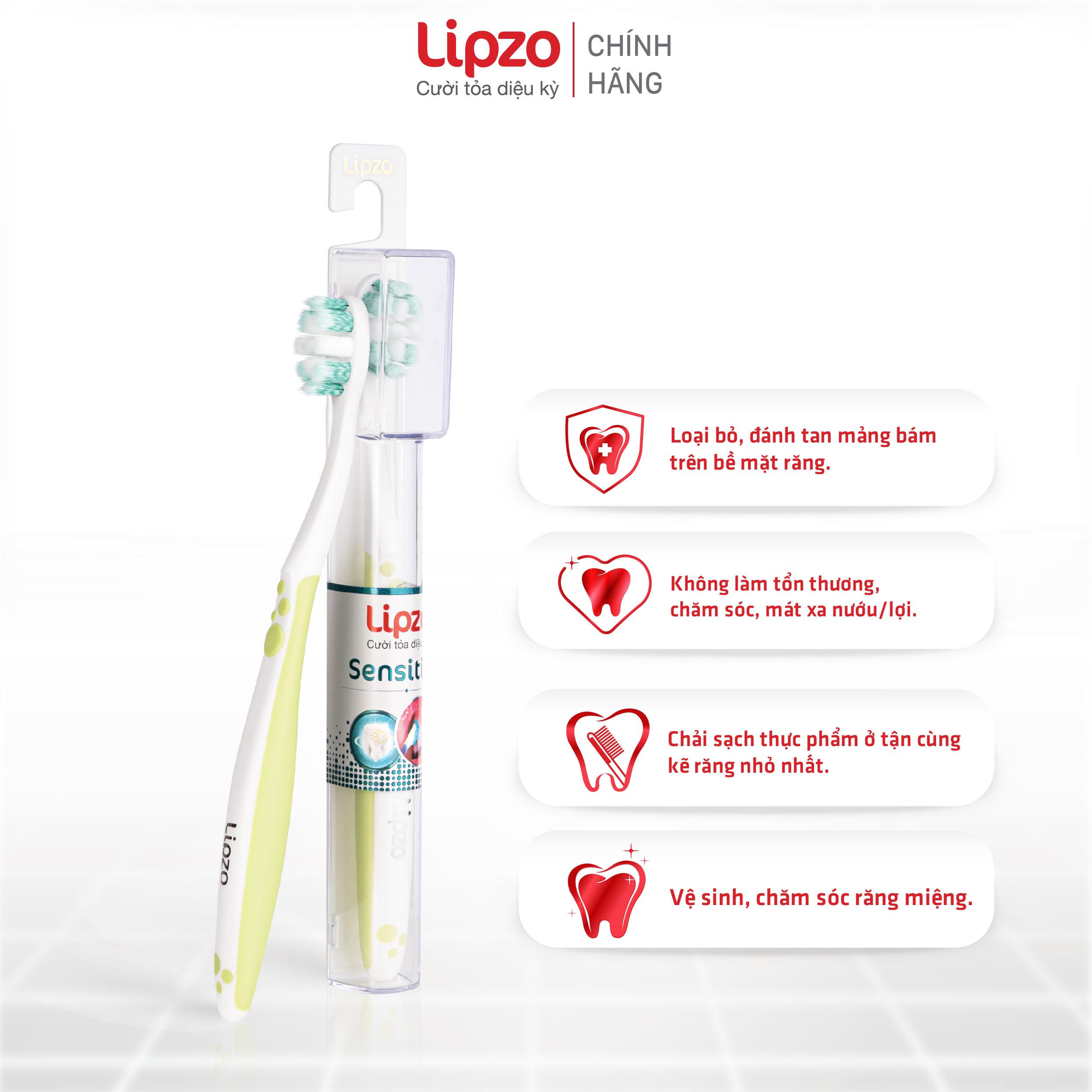 Bàn Chải Đánh Răng Lipzo Sensitive Cao Cấp Công Nghệ Chỉ Tơ Nha Khoa Kháng Khuẩn Dành Cho Răng Nhạy Cảm