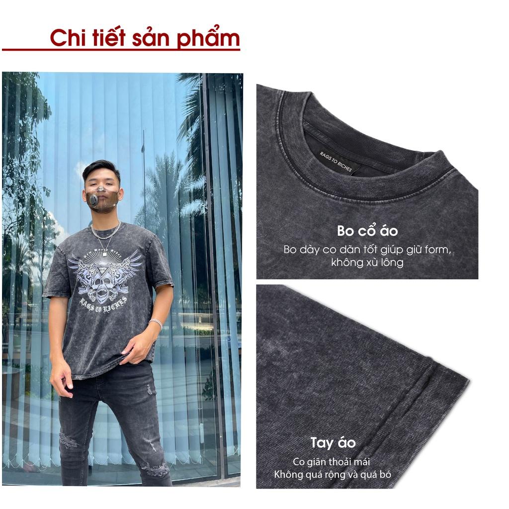 Áo Thun Nam Cao Cấp Wash08 RAGS TO RICHES CAPARIES - Form rộng Unisex Cotton 4 chiều Chống Nhăn Cổ tròn Cao Cấp - Hàng Chính Hãng