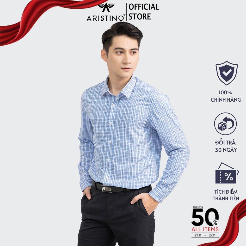 Áo sơ mi nam dài tay ARISTINO phom Slim fit, thiết kế tà lượn, không túi, chất liệu Bamboo thoáng mát - ALS18901