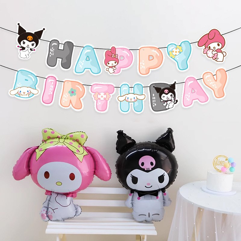Dây Chữ Happy BirthDay Kuromi, Hello Kitty hoạt hình, Dây Treo Trang Trí Sinh Nhật Sanrio Đơn Giản Dành Cho Bé