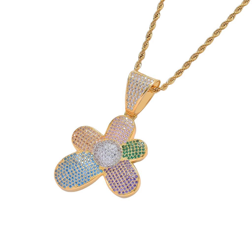 Cubic Zircon Flower Necklace  Fashion Charm Pendants Hiphop Jewelry