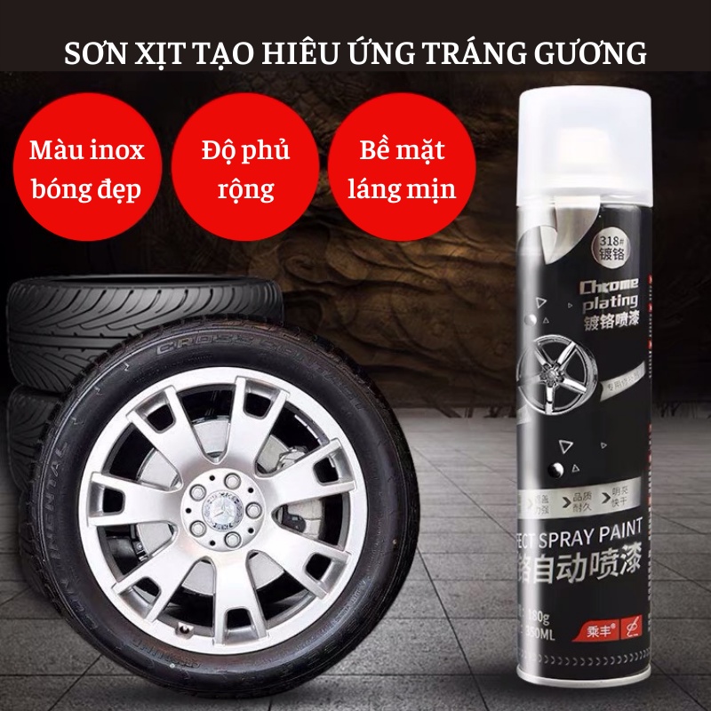 Chai sơn xịt mạ màu INOX công nghệ NANO bạc tráng gương, chai xịt làm mới inox, sơn bóng như inox chống gỉ sét