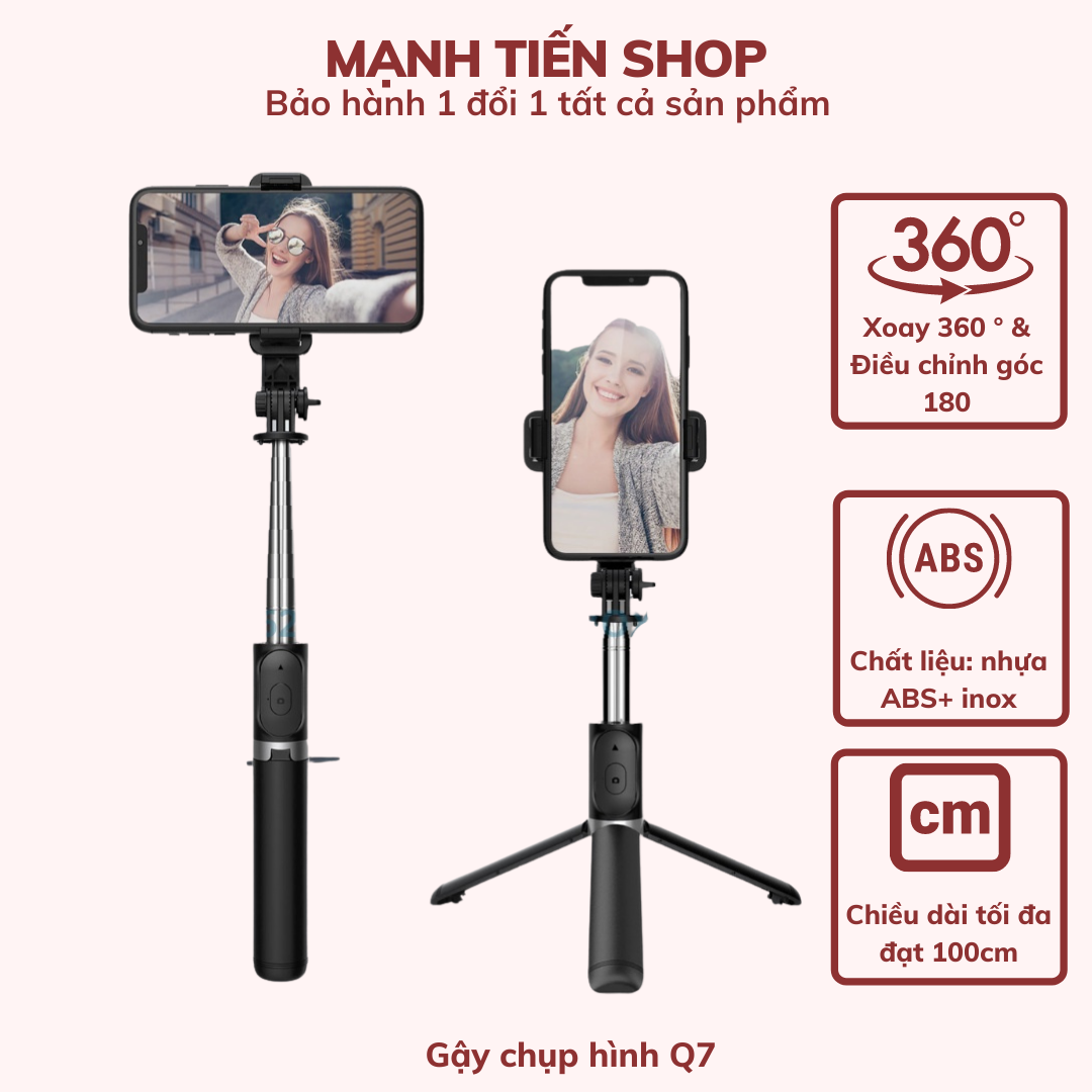 Gậy chụp hình tự sướng Q07 xoay 360 độ kèm nút bluetooth điều khiển từ xa TiMa.lala - Hàng chính hãng