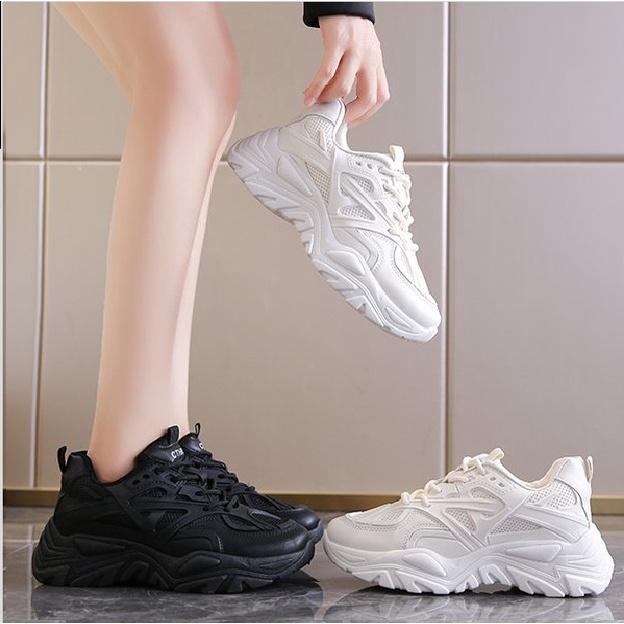 Giày Thể Thao Nữ, Giày Sneaker Nữ Độn Đế Da Mềm Phối Lưới Phong Cách Ulzzang, M64 Lisa