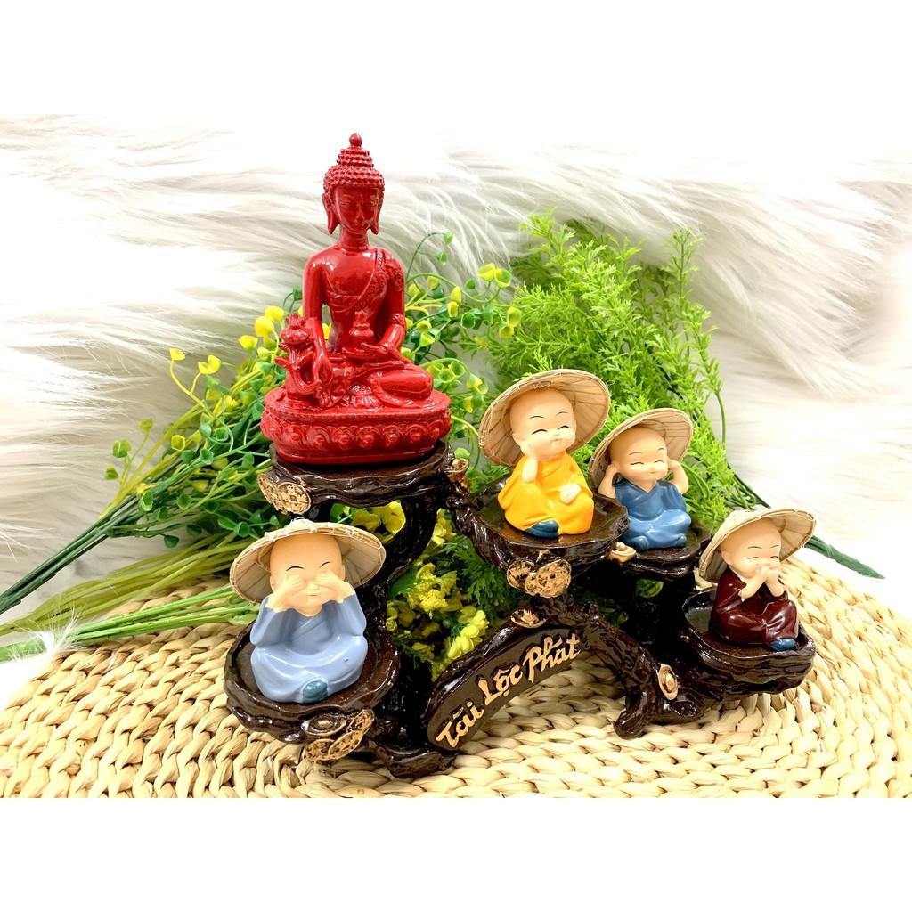 Full Set Tượng Phật Thích Ca + Đế Tượng Tài Lộc Phát + Chú Tiểu Nón Lá