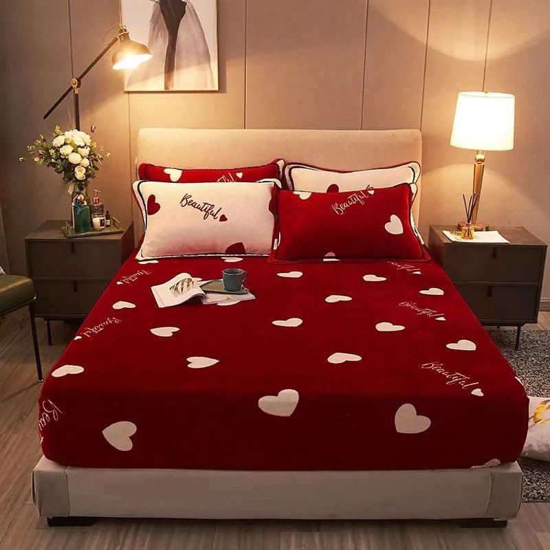 WOSTAR Mùa Đông Ấm Chồn Cashmere Thun Trang Bị Tấm Nệm Bao Da Bảo Vệ Giường Đôi Mềm Mại Ấm Cúng Vua Kích Thước Giường