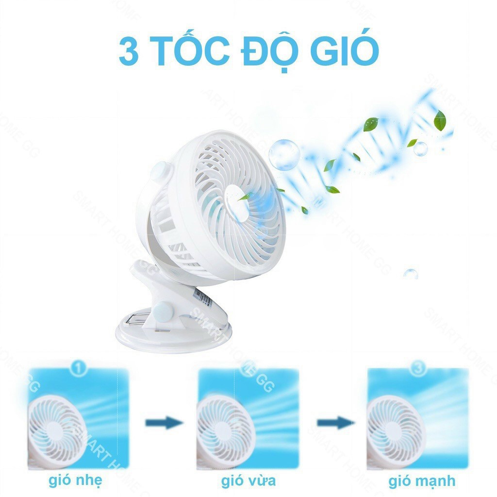 Quạt Kẹp Bàn Mini Tích Điện Siêu Mát 3 Cấp Độ