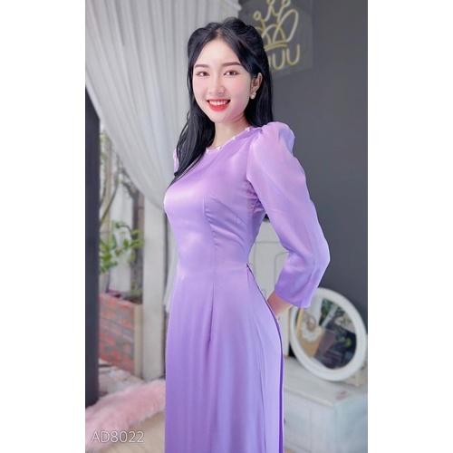 Áo dài trơn cổ mix ngọc kèm quần