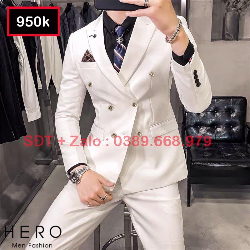 Bộ vest nam cao cấp 6 cúc màu trắng