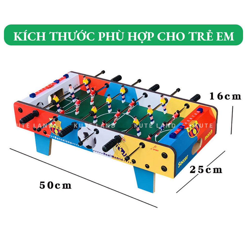 Bàn bi lắc bóng đá bằng gỗ 50x25x16 cm bản đặc biệt đội bóng Real & Barca nhiều màu sắc