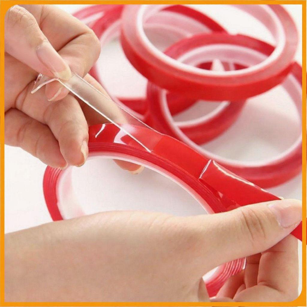 Băng keo đỏ 2 mặt 8mm trong suốt dán nailbox, băng dính tạo fan mi, đính mẫu móng siêu chắc làm nail