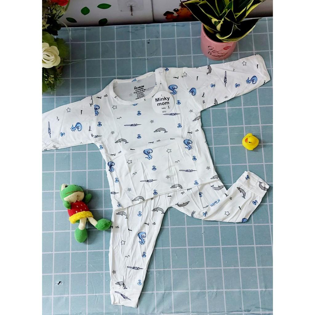 Bộ quần áo dài tay thun lạnh xuất khẩu A3 cho bé từ 0-16 tháng (Giao trộn màu)
