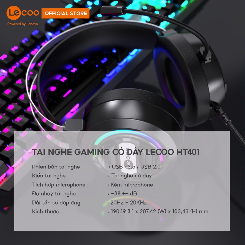 Tai nghe gaming có dây Lecoo HT401, có mic và đèn LED - BH 12 tháng, Hàng nhập khẩu