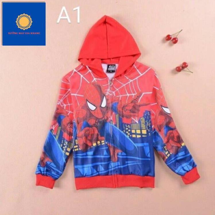 Áo khoác cho bé trai mặc ấm, áo có nón, in 3D SPIDER MAN Gia Khang