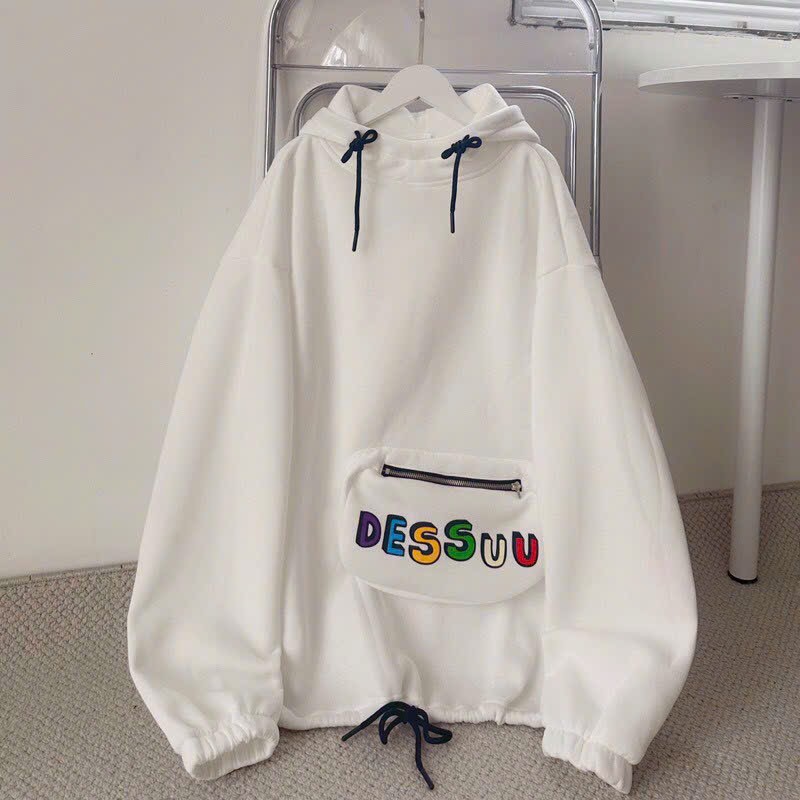 Hình ảnh Áo khoác hoodie Dessuu nỉ lót bông túi hộp phối dây rút nhiều màu form rộng unisex nam nữ Oversize Phong Cách Ulzzang