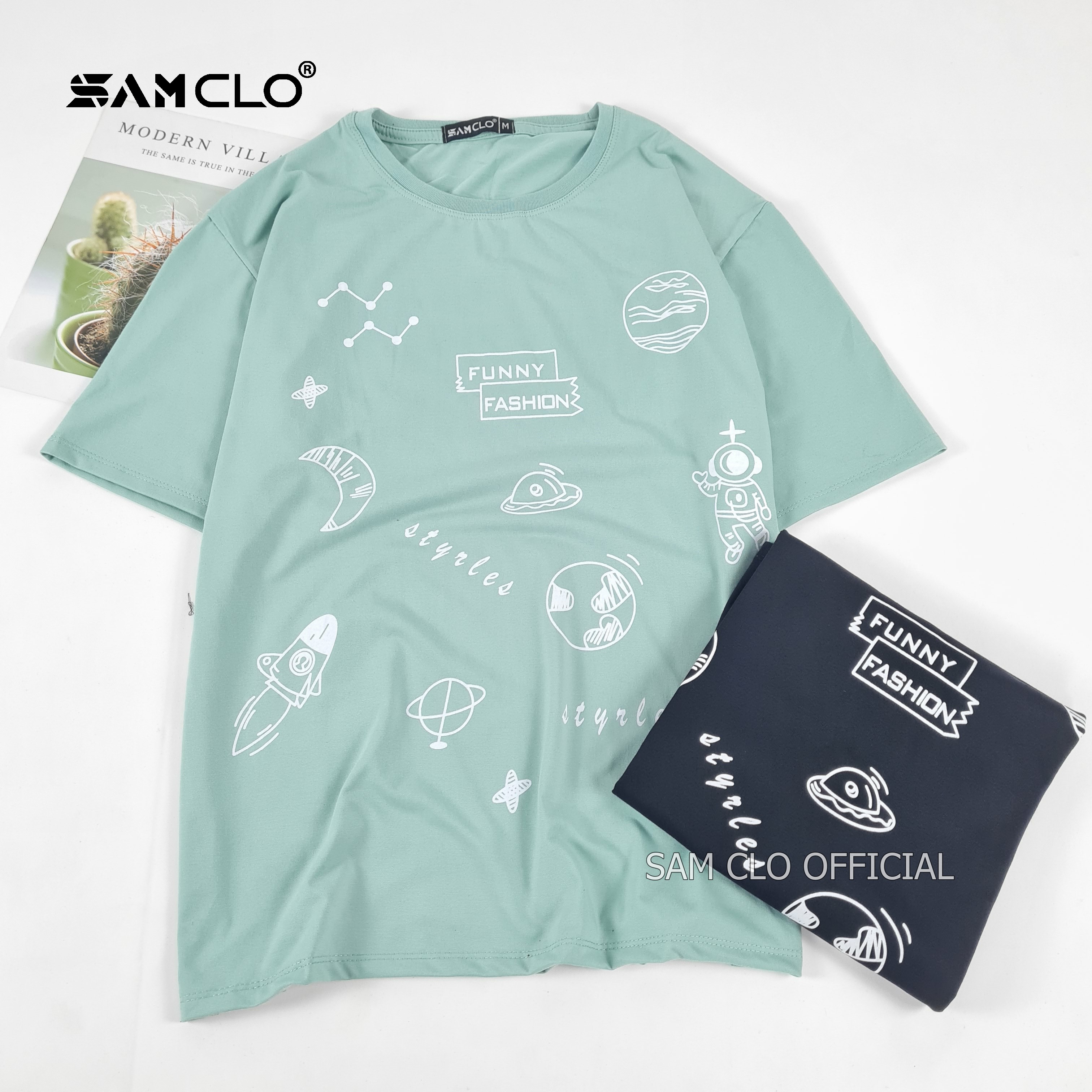Áo thun tay lỡ nữ SAM CLO freesize phông form rộng dáng Unisex, mặc lớp, nhóm, cặp, in chữ FUNNY FASHION