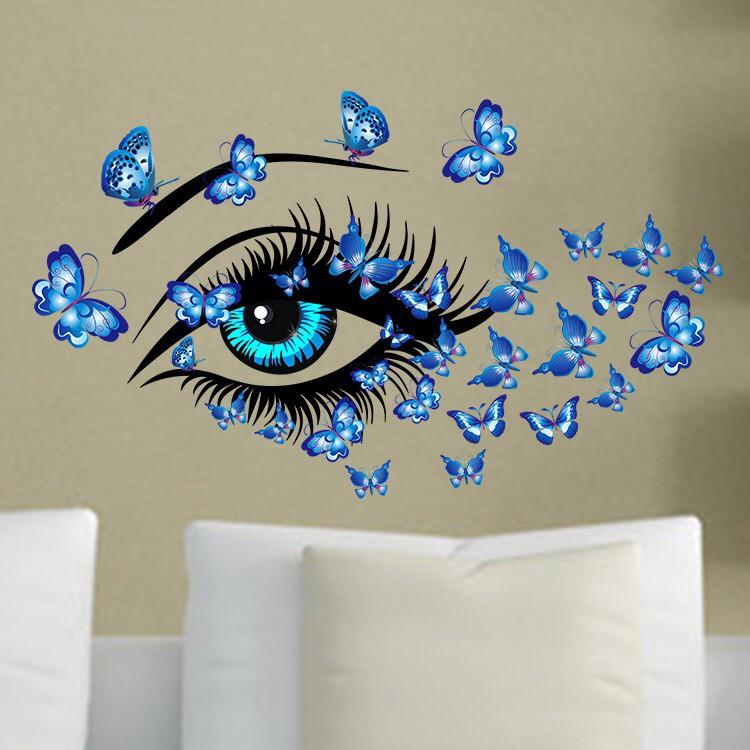 Decal trang trí tường / Kính mẫu - Mắt Bướm Xanh