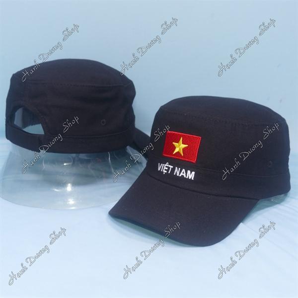 Nón lính mũ lưỡi trai đầu bằng thêu chữ Việt Nam phía sau khóa dán - Đen