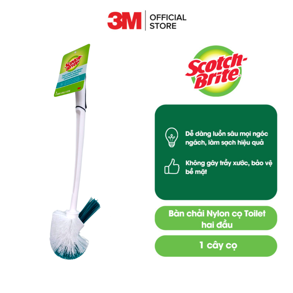 Cọ toilet 2 đầu Scotch-Brite 3M đa năng với đầu nylon bền chắc, không gây trầy xước, chạm đến mọi ngóc ngách