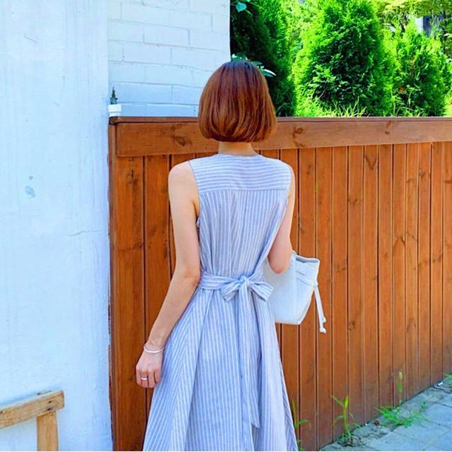 Đầm Suông Dài Xanh Sọc Bo Eo