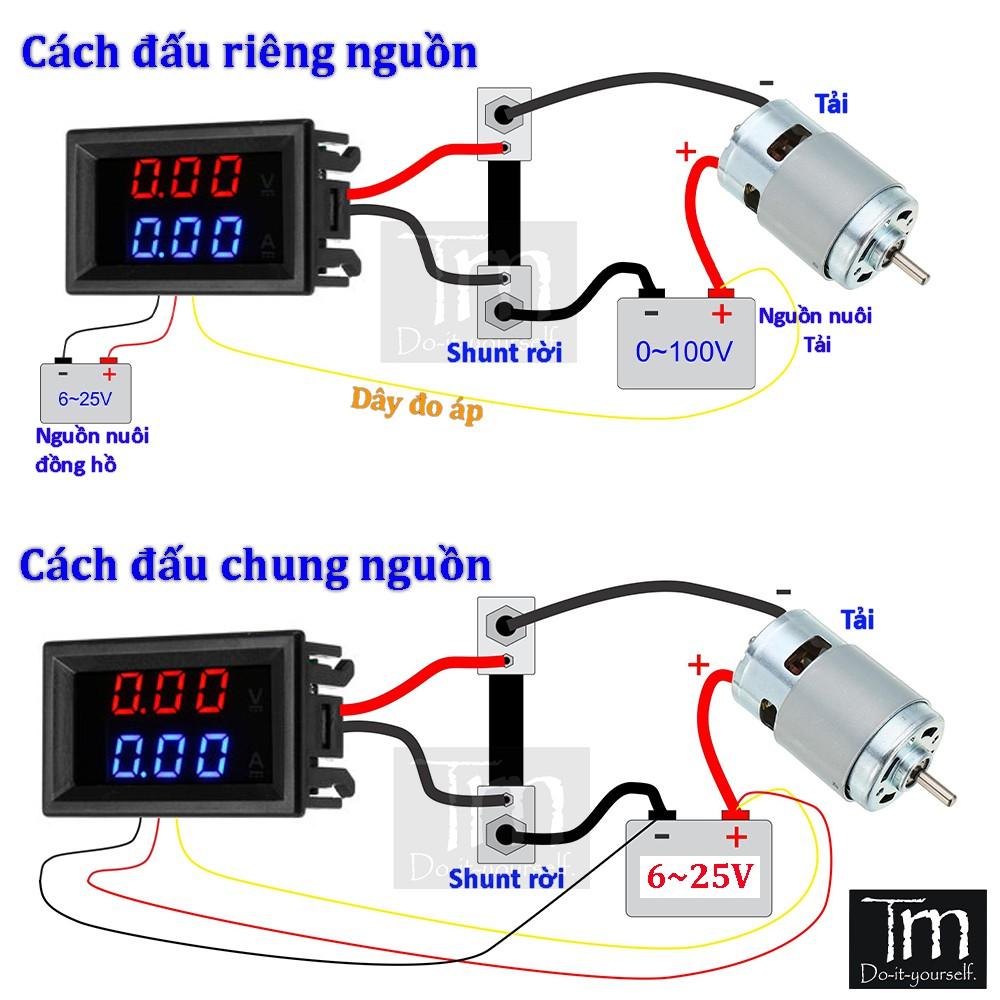 Đồng Hồ Đo Dòng Áp Vôn Ampe 0-100V 1/10/50/100A Led 0.56 Inch