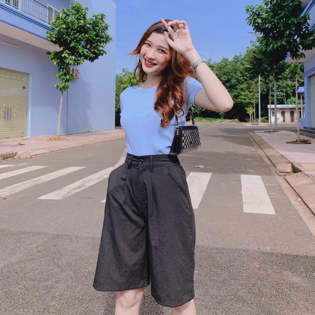 Quần Short Nữ Ống Rộng Vải Đũi Lưng Cao Retro Hàn Quốc Quần Sooc Đùi Nữ Cạp Cao Ulzzang Thời Trang (ĐŨI)