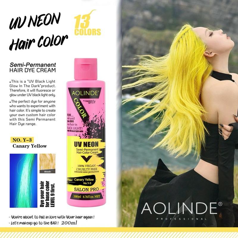 Kem nhuộm tóc Semi UV Neon Không Amoniac trên nền tóc tẩy Level 9 - Canary Yellow Màu vàng 200ml + Gội xả gói Karseell 15ml