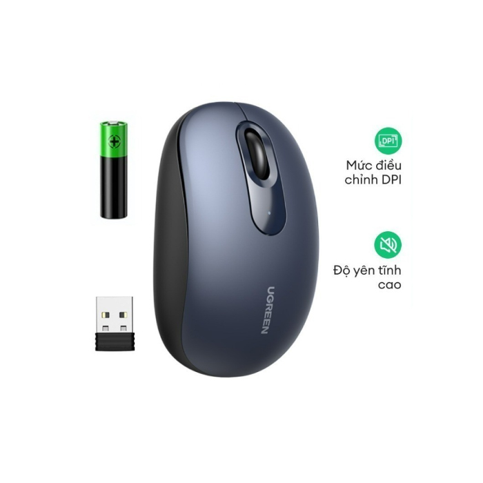 Chuột không dây 2.4G UGREEN MU105 | 4 mức điều chỉnh DPI | Độ yên tĩnh cao | Bảo Hành 18 Tháng - Hàng Chính Hãng