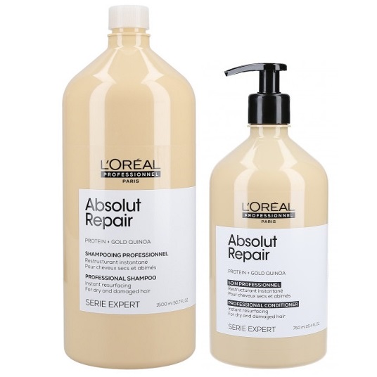 Bộ dầu gội xả L'OREAL SERIE EXPERT Absolut Repair Gold Quinoa phục hồi tóc hư tổn (New 2021) 1500ml/750ml