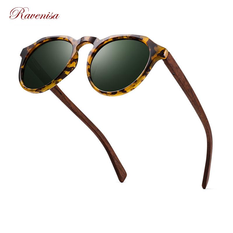 Ravenisa GỖ Kính Mát Kính Mát Phân Cực Nam Nữ Cổ Tròn Kính Chống Nắng Nữ Nguyệt San Lunette De Soleil Femme UV400