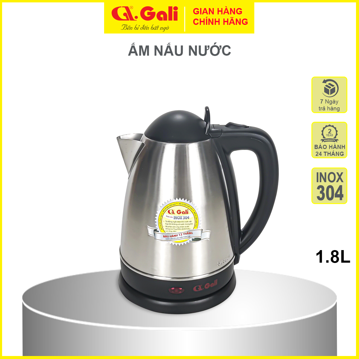 Bình Đun Siêu Tốc GALI GL-0018C GL-0025 GL-0012A GL-0050 GL-0017C GL-0018I GL-17X GL-18F GL-18K GL-18E dung tích từ 1,2 lít - 5 lít, Inox (SUS 304) , không bị phôi nhiễm, bảo hành chính hãng
