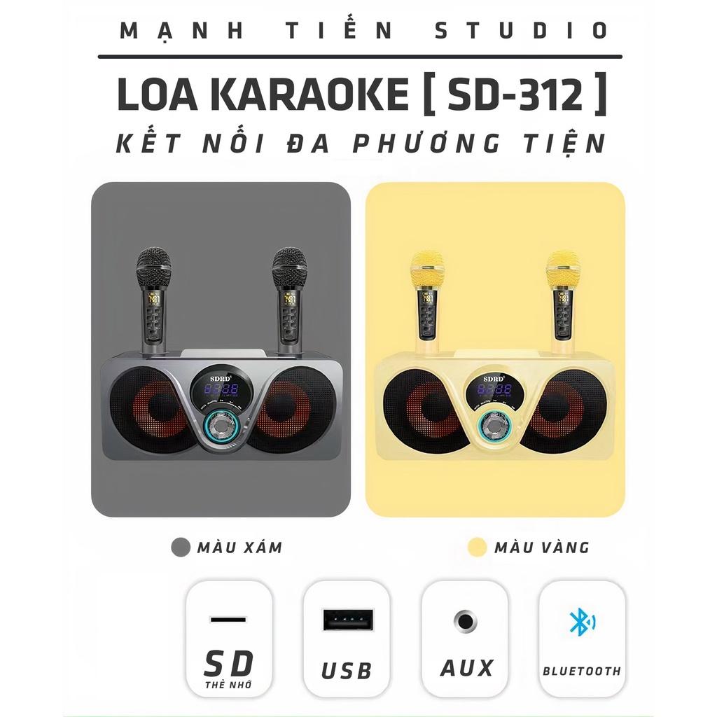 Loa karaoke bluetooth SDRD SD-312 mắt cú mới nhất - Tặng kèm 2 micro không dây có màn hình LCD - Sạc pin micro trên loa