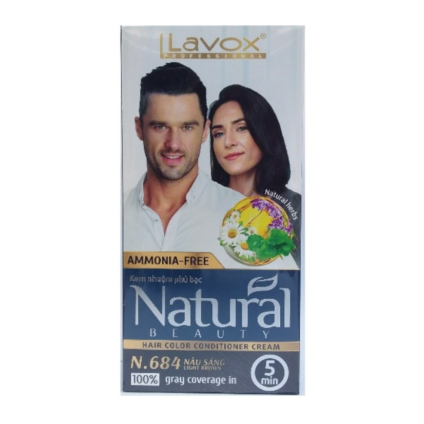 Nhuộm Phủ Bạc Cao Cấp Siêu Dưỡng,Tự Nhiên - Lavox 40 ML - N.684-Light Brown-Nâu sáng