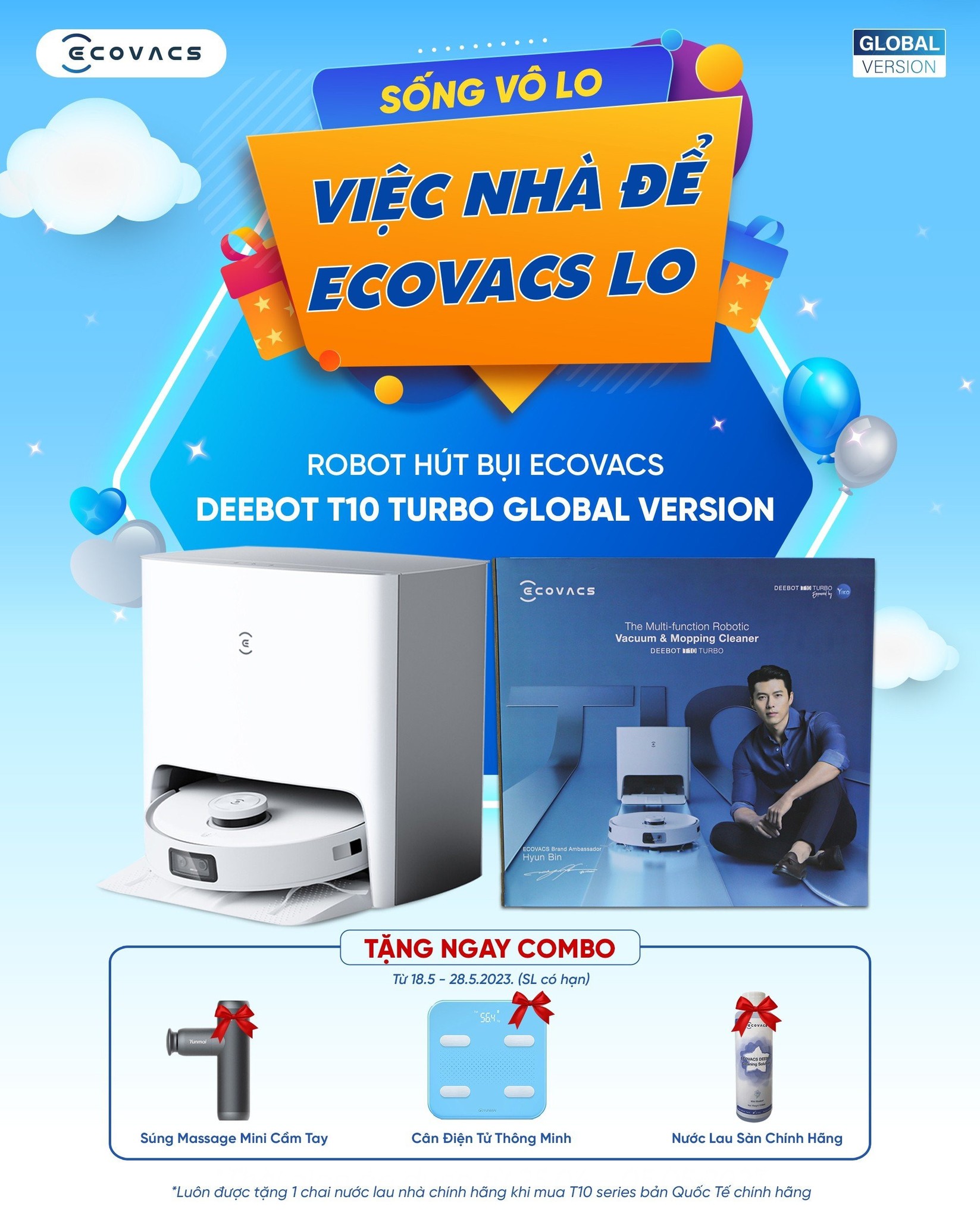 Robot hút bụi lau nhà Ecovacs Deebot T10 Turbo Bản quốc tế - Hàng Chính hãng