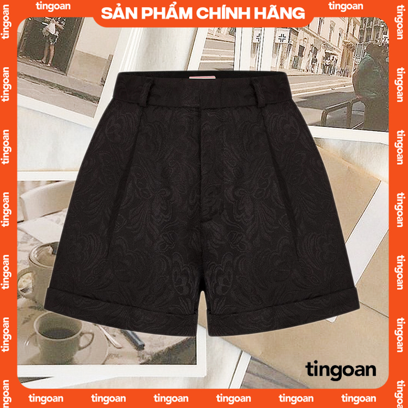Quần short cạp cao gập gấu vải gấm đen tingoan LIBRA SHORT/BL
