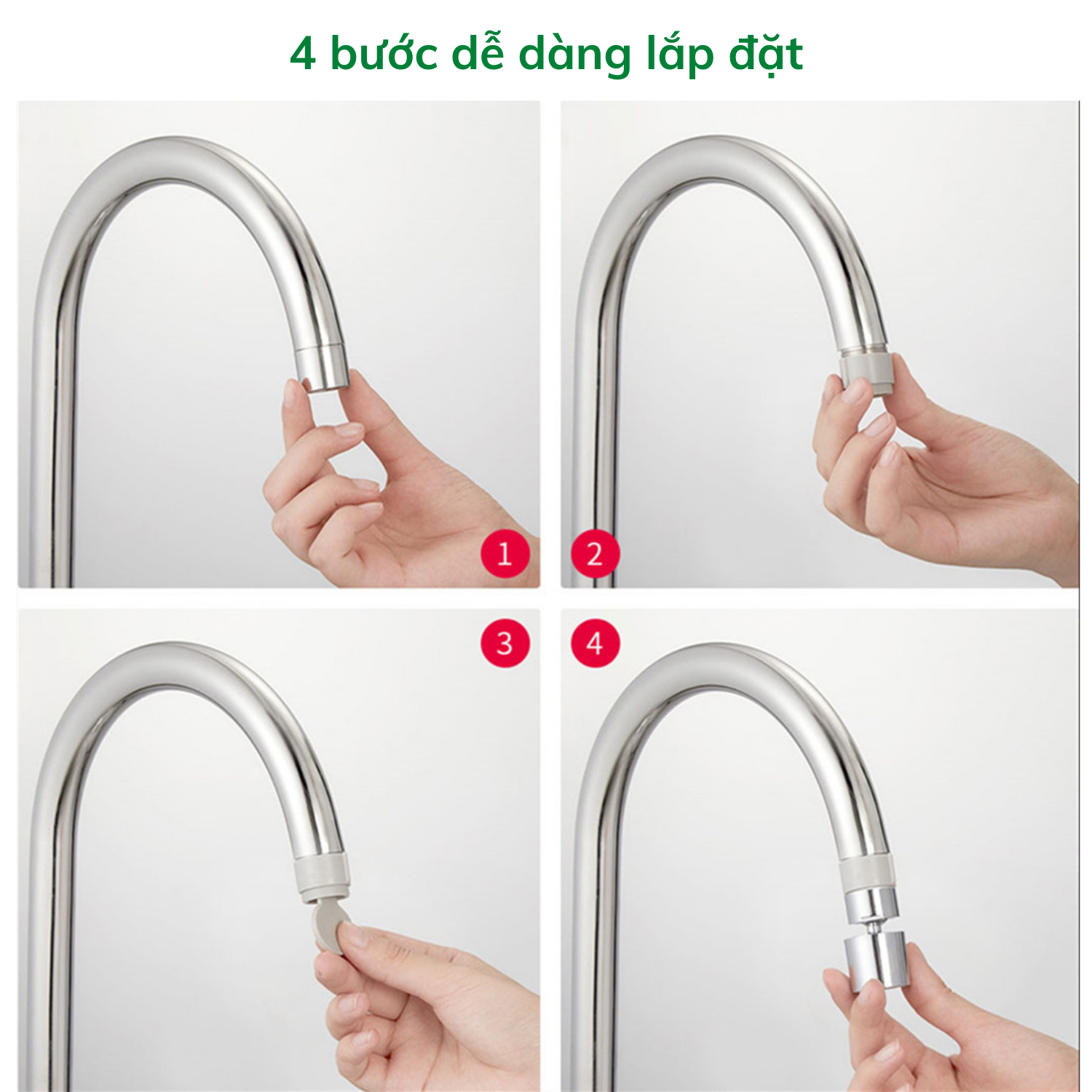 Đầu gắn vòi nước tăng áp, xoay 360 độ, hai chế độ nước, bằng đồng thau Waternymph ASQPQ034-N0020 (kèm bộ Ren chuyển đổi 6 món cho tất cả các loại vòi nước tiêu chuẩn)