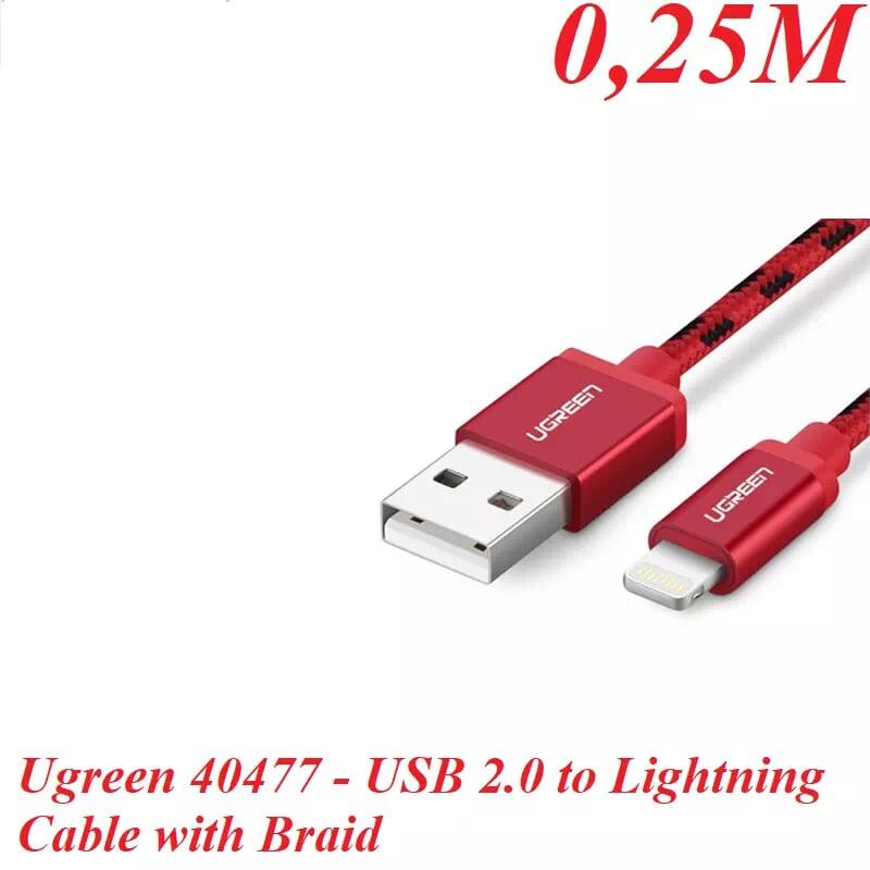 Ugreen UG40477US247TK 0.25M màu Đỏ Cáp Lightning sạc + truyền dữ liệu cho iPhone - HÀNG CHÍNH HÃNG