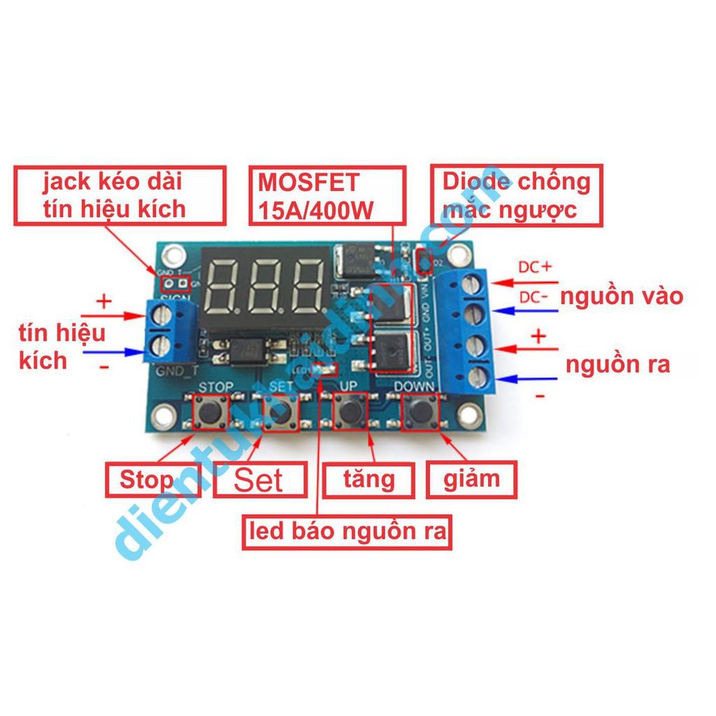 MODULE DELAY, đóng mở thiết bị 0.1S-999phút 3 LED 7 đoạn HIỂN THỊ, 4 PHÍM NHẬP, dùng MOSFET kde4900