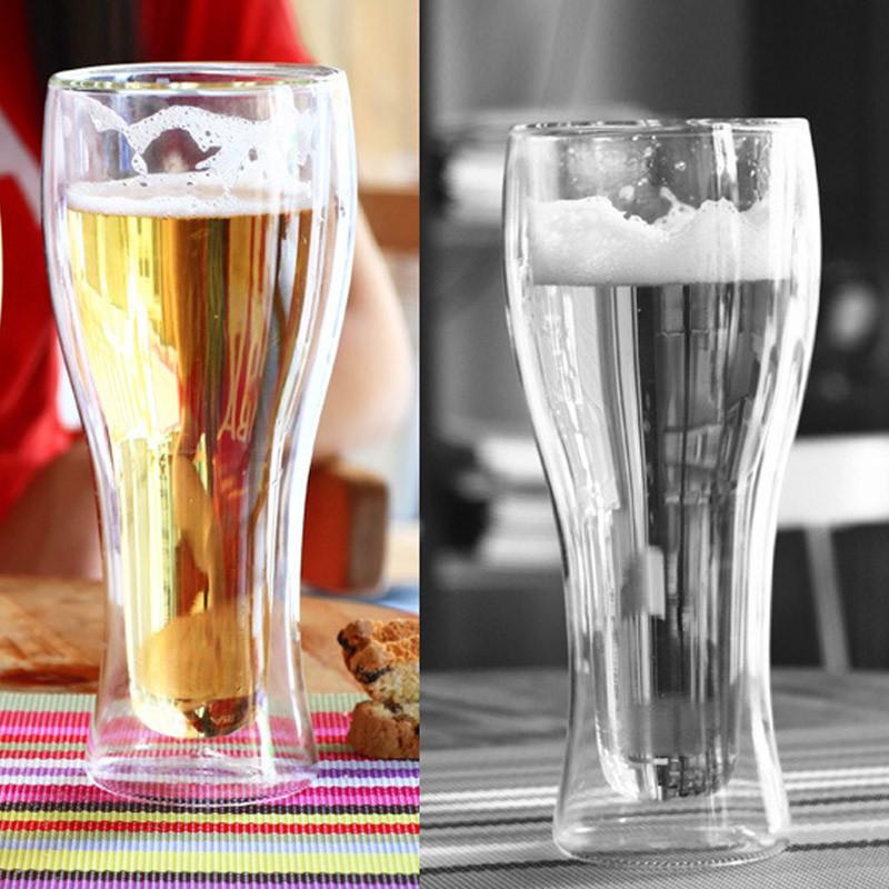 Cốc thủy tinh 2 lớp giữ nhiệt uống bia, cafe đa năng 400ml-500ml tùy chọn