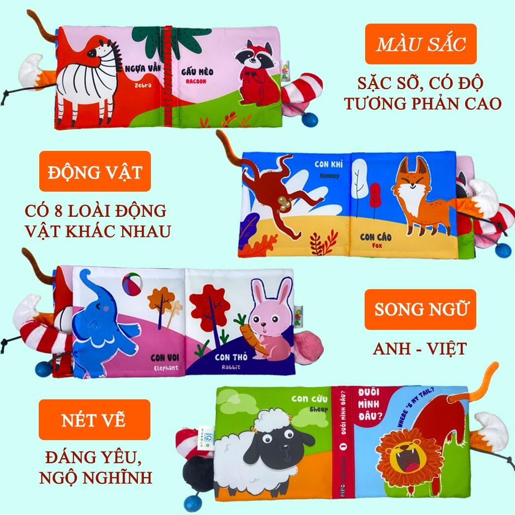 Đồ chơi Pipovietnam - Sách vải tương tác đoán đuôi song ngữ Anh Việt - Đuôi mình đâu 1- Dành cho bé sơ sinh từ 6 thàng