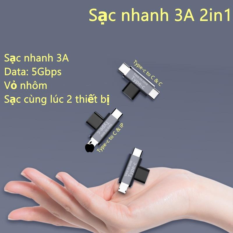 Sạc nhanh type-c PD 3A ra 2 cổng type-c, và iP XS - Hồ Phạm