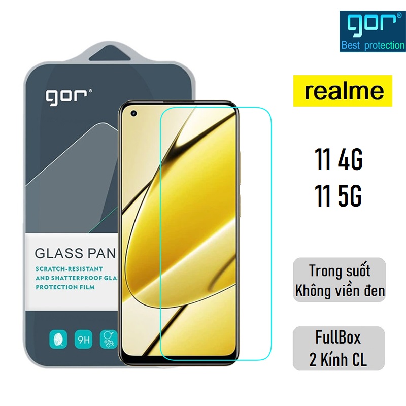 Bộ 2 Kính Cường Lực Gor cho Realme 11 4G, Realme 11 5G Trong Suốt Không Viền Đen, 9H Vát 2.5D  - Fullbox.