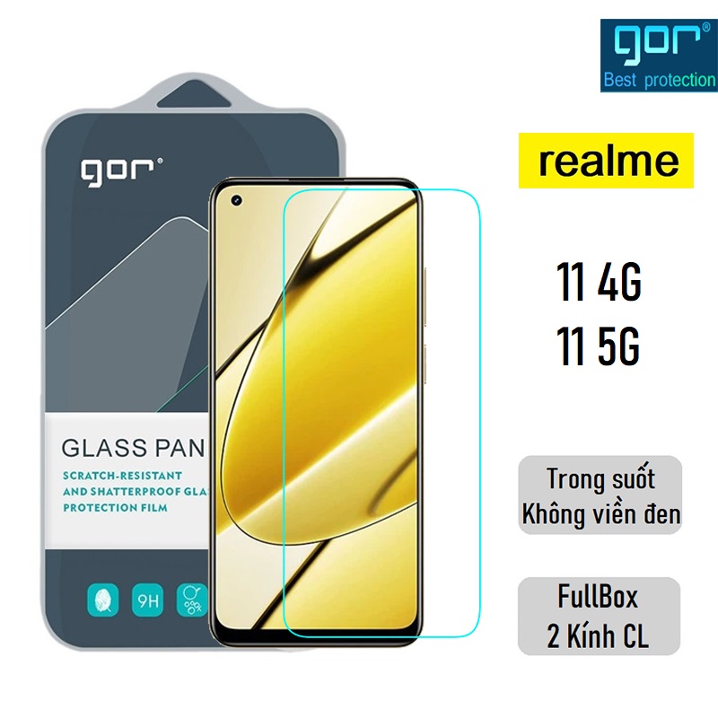 Bộ 2 Kính Cường Lực Gor cho Realme 11 4G, Realme 11 5G Trong Suốt Không Viền Đen, 9H Vát 2.5D (2 Miếng) - Fullbox