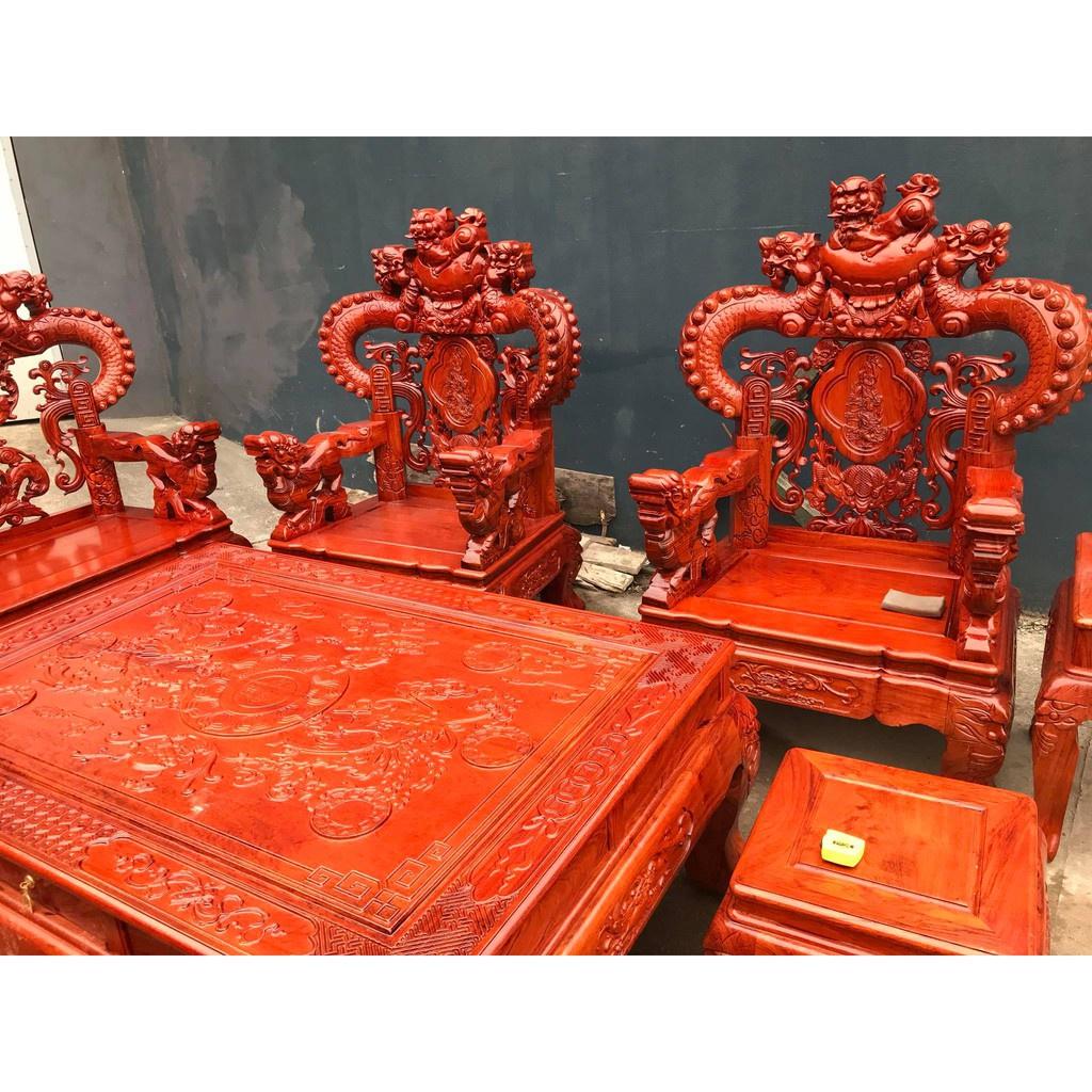 Bộ bàn ghế giả cổ nghê khuỳnh gỗ hương đá