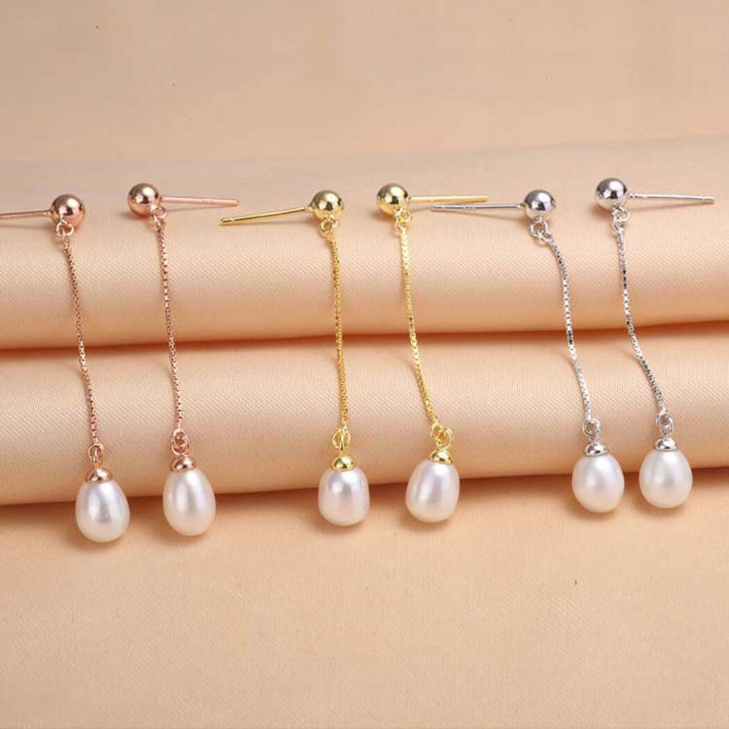 Bông Tai Ngọc Trai Nước Ngọt Thiên Nhiên Cao Cấp - Thiết Kế Dáng Dài - Trang Sức Cô Tấm - CHAIN DROP PEARL (8-9ly) - CTJ1510