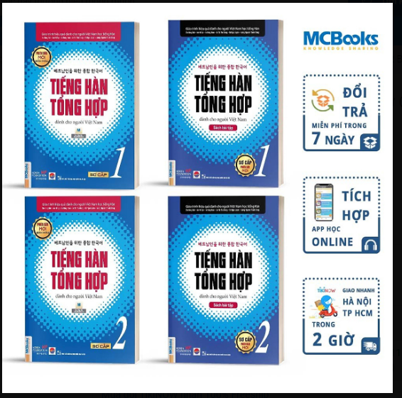 Combo 4 Cuốn Tiếng Hàn Tổng Hợp Sơ Cấp 1 và 2 Bản Màu - Học Kèm App Và Khóa Học Online.Tặng bút và sổ tay MHBooks