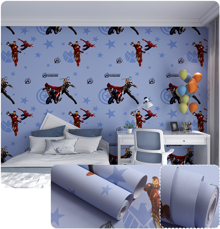 Combo Cuộn 10m Decal giấy dán tường siêu anh hùng khổ 45cm mặt sau có keo sẵn