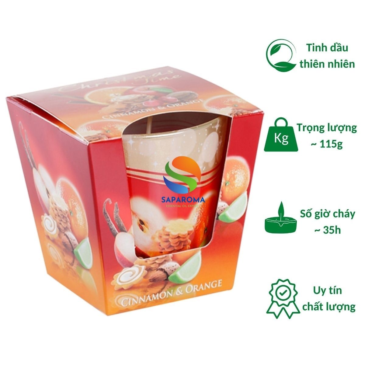 Ly nến thơm tinh dầu Bartek Christmas Time 115g QT028493 - bánh táo, cam, quế, trang trí, thơm phòng, thư giãn, hỗ trợ khử mùi