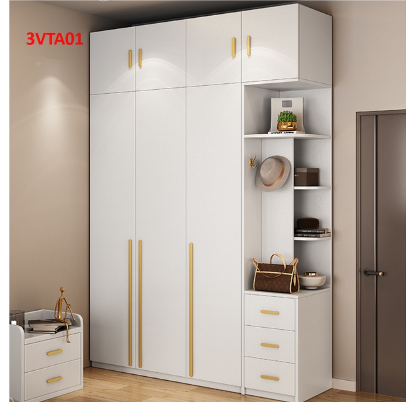 Tủ quần áo thiết kệ hiện đại - Tủ quần áo gỗ MDF 3ATA01 - Nội thất lắp ráp Viễn Đông ADV